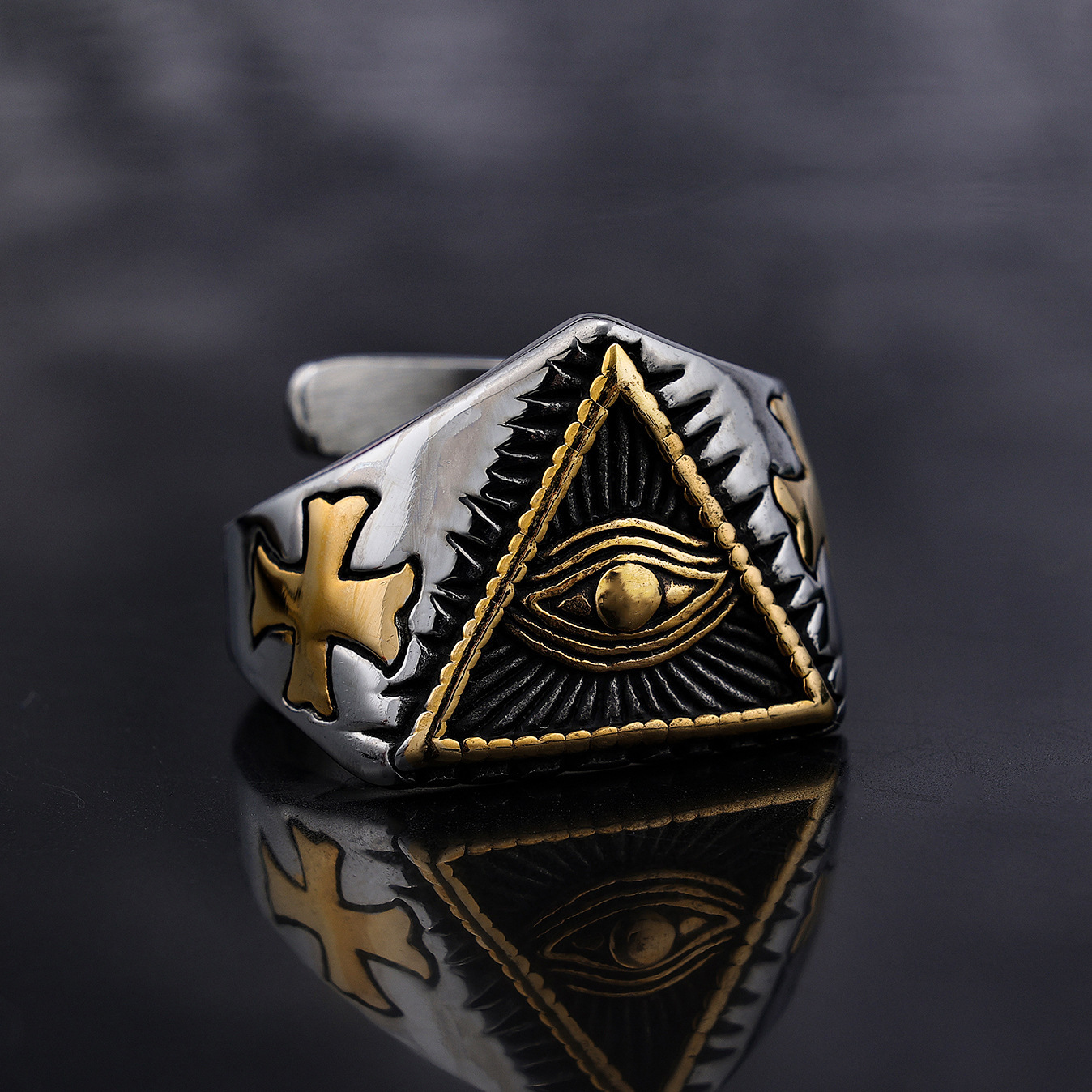 Triangle Eye All Seeing Titanium Ring